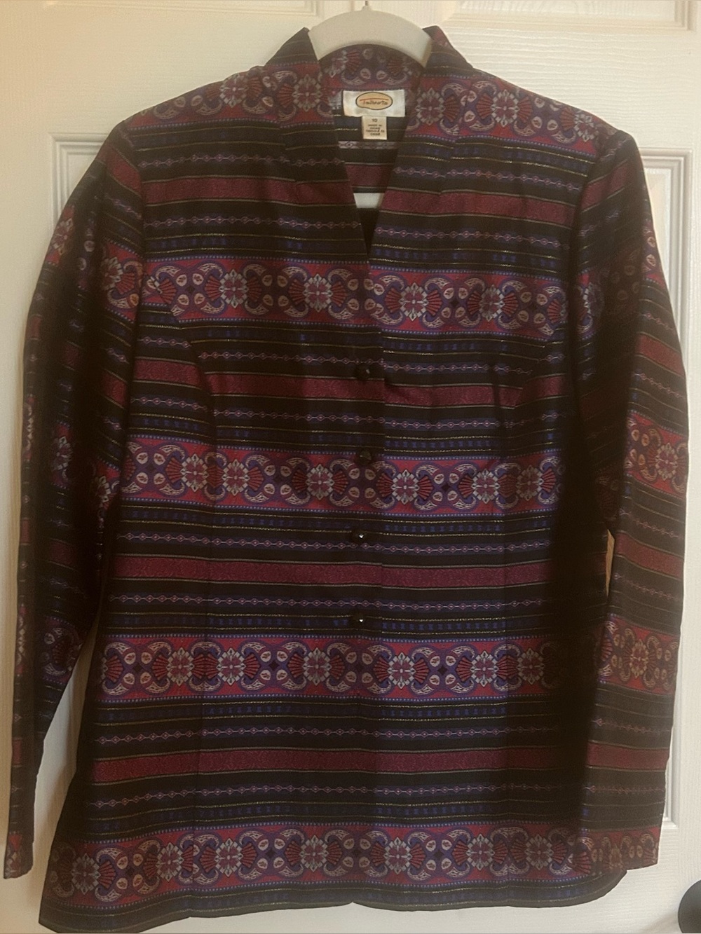 Talbots Black Tunic with Burgundy & Purple Paisley Accents